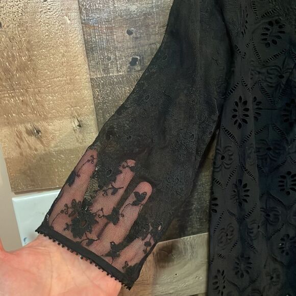 Anthropologie Fleur Wood Black Lace Top with 3/4 Sleeves, NWT - Picture 5 of 10